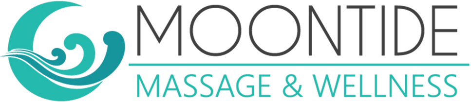 Logo of Moontide Massage & Wellness featuring a stylized wave and crescent symbol in teal, with the business name in black and teal text.