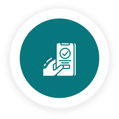 Easy Online Booking and No Account Required A picture of a green circle with a white and black icon.